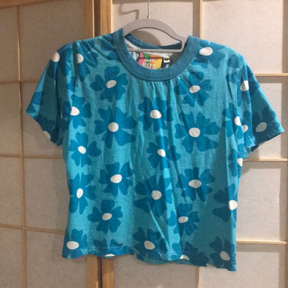 SOLD- Big Bud Press Big Flower Crop Top- Blue XS